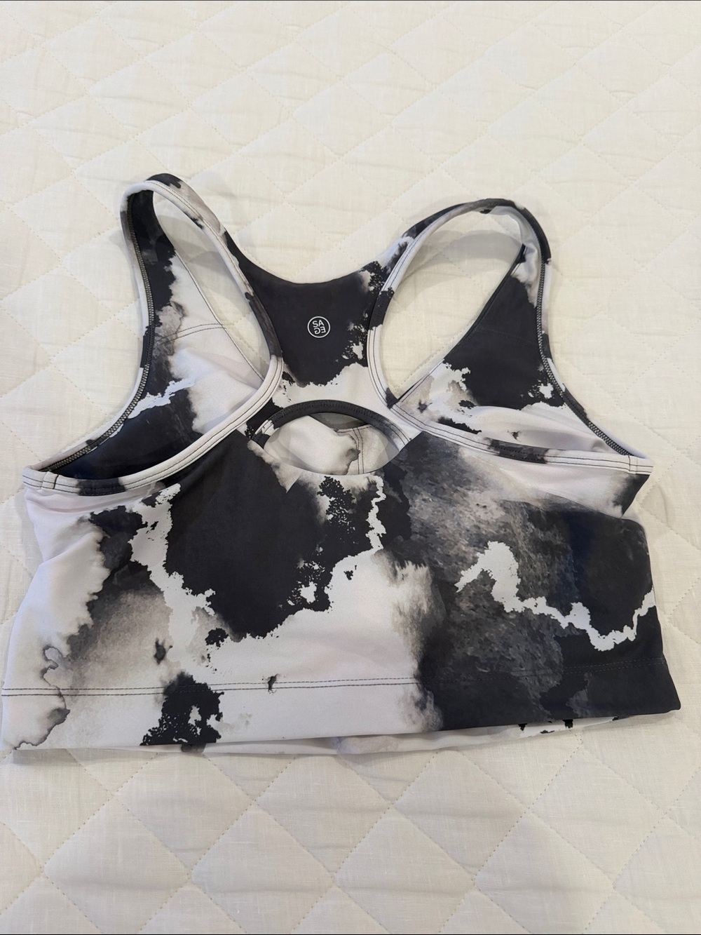 Sage Black & White Cloud Print Racerback Sports Bra - Picture 3 of 3